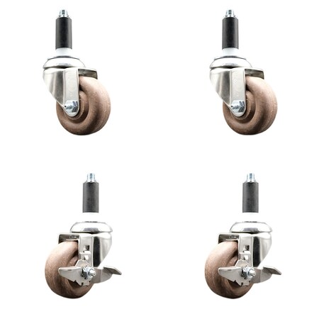 Service Caster 3.5 Inch 316SS High Temp Glass Filled Nylon 1-1/8 Inch Stem Caster Brake, 2PK SS316EX20S3514-GFNSHT-2-TLB-2-118